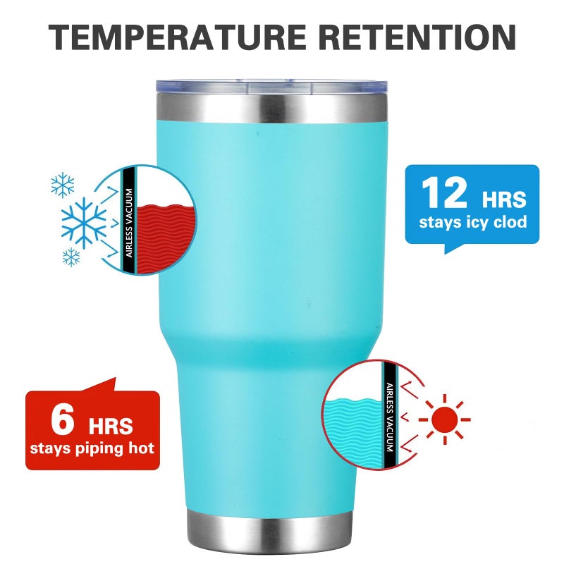 MEWAY 30oz Insulated Tumbler With Lids and Straws,Stainless Steel Double Vacuum Coffee Tumbler Cup, Brush, Durable Powder Coated Coffee Cup for Cold & Hot Drinks(Light Blue,8 PACK) - Image 2